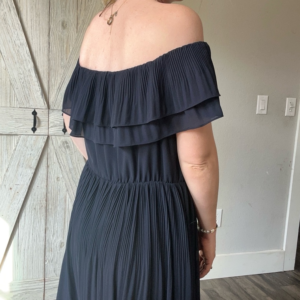 H&M Off Shoulder Pleated Dress Navy Blue